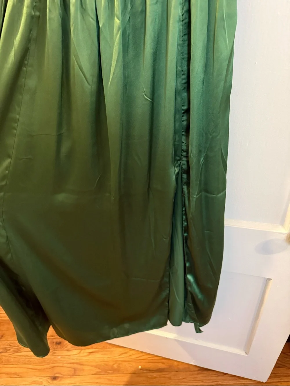 Abercrombie & Fitch Green Smocked Satin Spaghetti Strap Maxi Dress